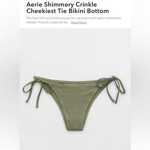 Aerie Shimmery Crinkle Cheekiest Tie Bikini Bottom - Color: Olive Fun - Size M